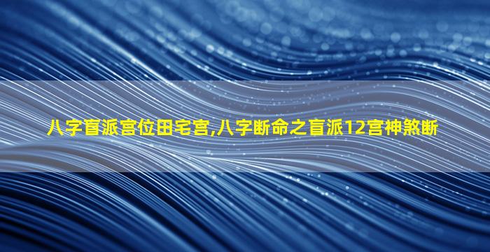 八字盲派宫位田宅宫,八字断命之盲派12宫神煞断