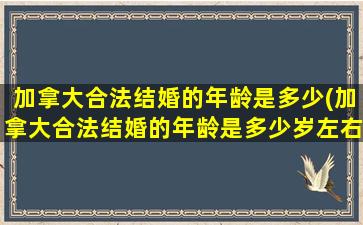 加拿大合法结婚的年龄是多少(加拿大合法结婚的年龄是多少岁左右)