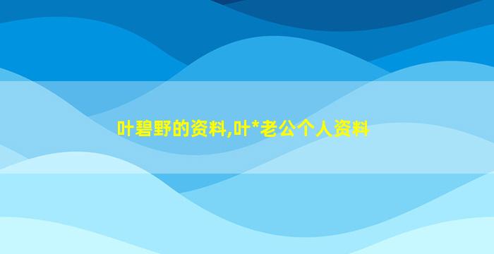 叶碧野的资料,叶*
老公个人资料