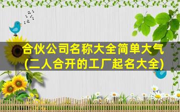 合伙公司名称大全简单大气(二人合开的工厂起名大全)