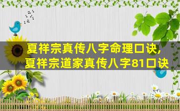 夏祥宗真传八字命理口诀,夏祥宗道家真传八字81口诀