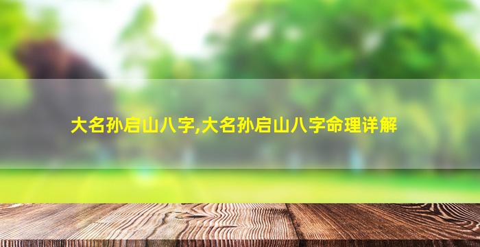 大名孙启山八字,大名孙启山八字命理详解