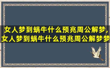 女人梦到蜗牛什么预兆周公解梦,女人梦到蜗牛什么预兆周公解梦梦见蛇