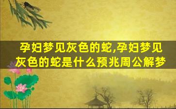 孕妇梦见灰色的蛇,孕妇梦见灰色的蛇是什么预兆周公解梦