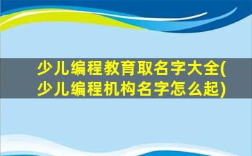 少儿编程教育取名字大全(少儿编程机构名字怎么起)