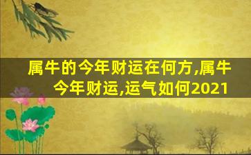 属牛的今年财运在何方,属牛今年财运,运气如何2021