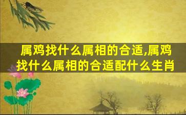 属鸡找什么属相的合适,属鸡找什么属相的合适配什么生肖