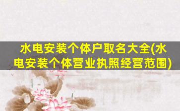 水电安装个体户取名大全(水电安装个体营业执照经营范围)