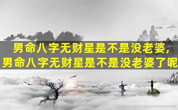 男命八字无财星是不是没老婆,男命八字无财星是不是没老婆了呢