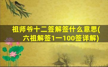 祖师爷十二签解签什么意思(六祖解签1一100签详解)