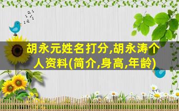 胡永元姓名打分,胡永涛个人资料(简介,身高,年龄)