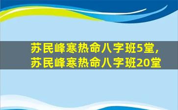 苏民峰寒热命八字班5堂,苏民峰寒热命八字班20堂