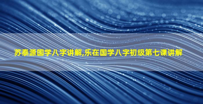 苏泰源国学八字讲解,乐在国学八字初级第七课讲解